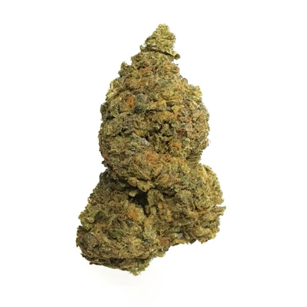 "Close-up of Mimosa strain showing orange hairs and frosty resin"