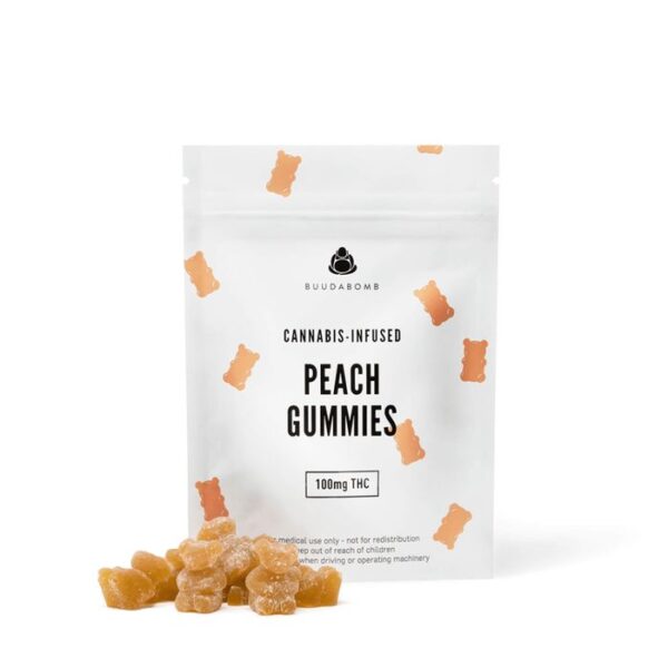 Peach Buudabomb vegan cannabis gummies designed for microdosing and daily relief