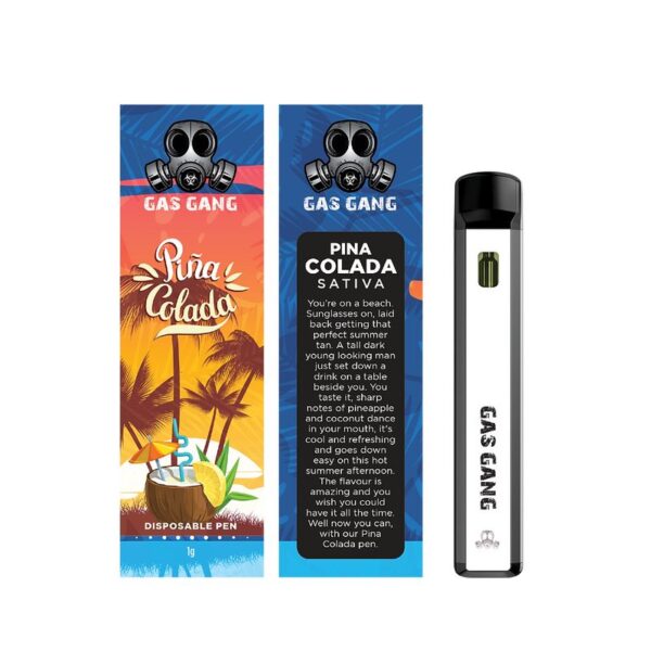Gas gang Pina Colada disposable vape pen. containes 1ML THC distillate. available for same day weed delivery and mail order weed