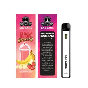 Gas gang strawberry banana disposable vape pen. containes 1ML THC distillate. available for same day weed delivery and mail order weed