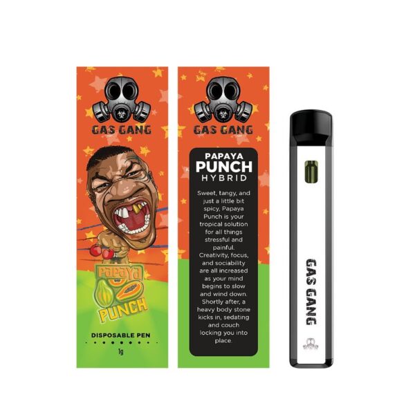 Gas gang Papaya Punch disposable vape pen. containes 1ML THC distillate. available for same day weed delivery and mail order weed