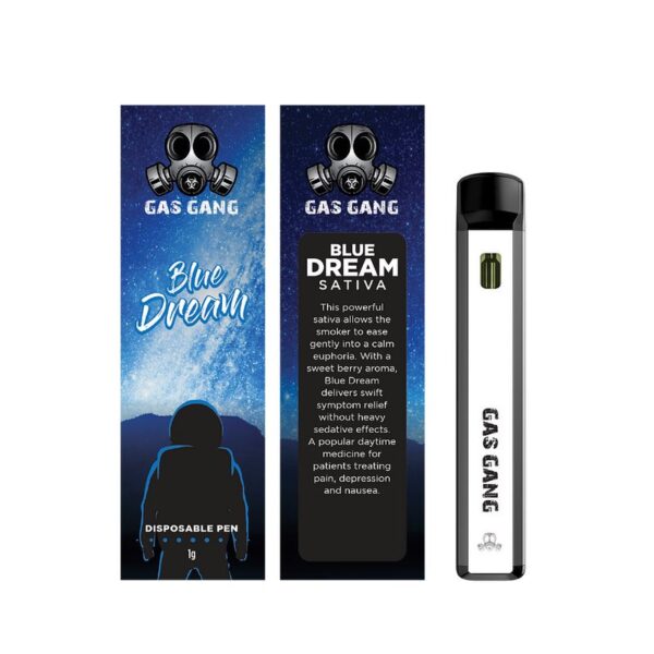 Gas gang Blue Dream disposable vape pen. containes 1ML THC distillate. available for same day weed delivery and mail order weed