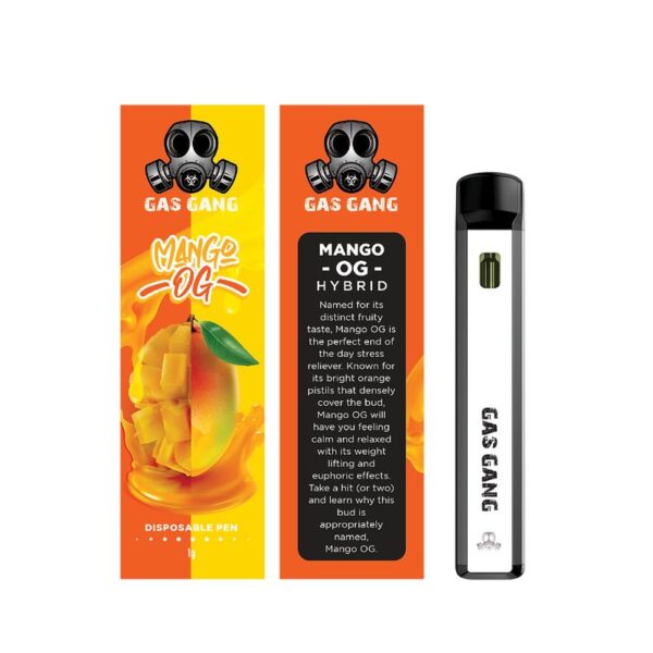 Gas gang Mango OG disposable vape pen. containes 1ML THC distillate. available for same day weed delivery and mail order weed