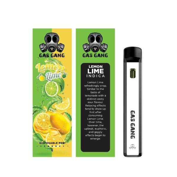 Gas gang Lemon Lime disposable vape pen. containes 1ML THC distillate. available for same day weed delivery and mail order weed