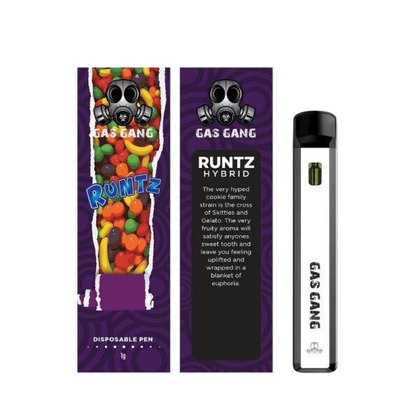 Gas gang runtz disposable vape pen. containes 1ML THC distillate. available for same day weed delivery and mail order weed