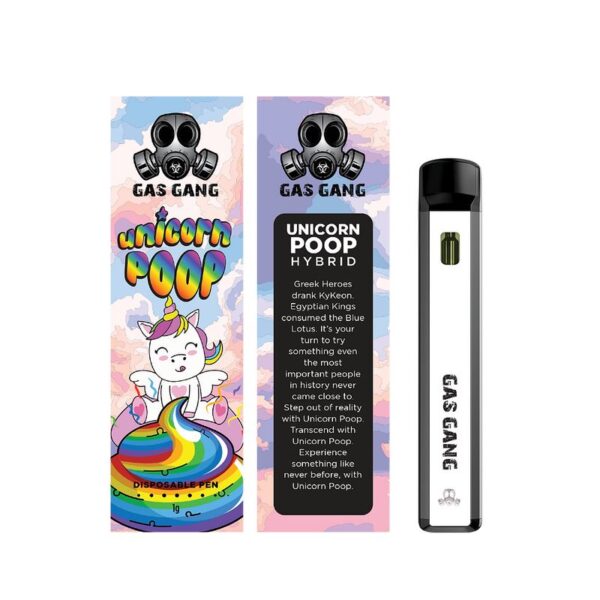 Gas gang Unicorn poop disposable vape pen. containes 1ML THC distillate. available for same day weed delivery and mail order weed