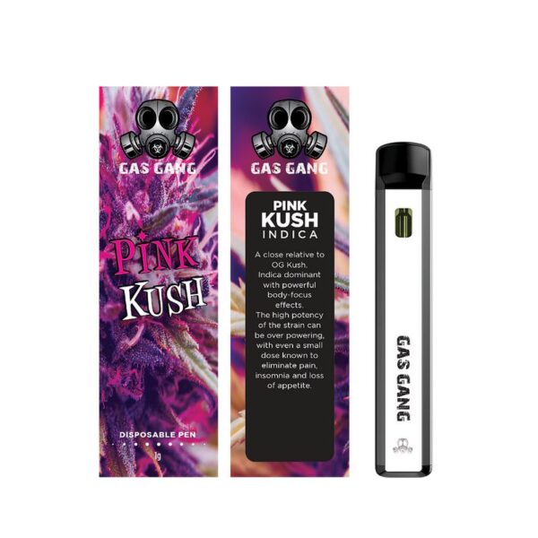 Gas gang pink kush disposable vape pen. containes 1ML THC distillate. available for same day weed delivery and mail order weed