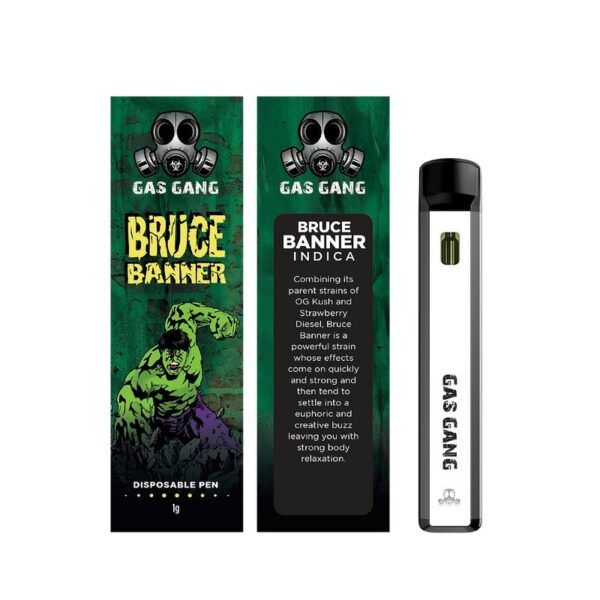 Gas gang Bruce Banner disposable vape pen. containes 1ML THC distillate. available for same day weed delivery and mail order weed