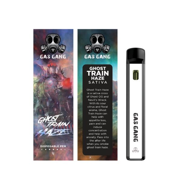 Gas gang ghost train haze disposable vape pen. containes 1ML THC distillate. available for same day weed delivery and mail order weed