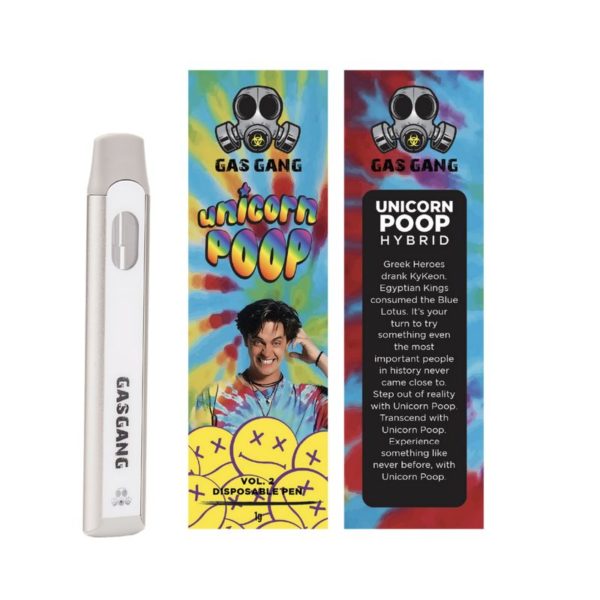 Gas gang unicorn poop disposable vape pen. containes 1ML THC distillate. available for same day weed delivery and mail order weed