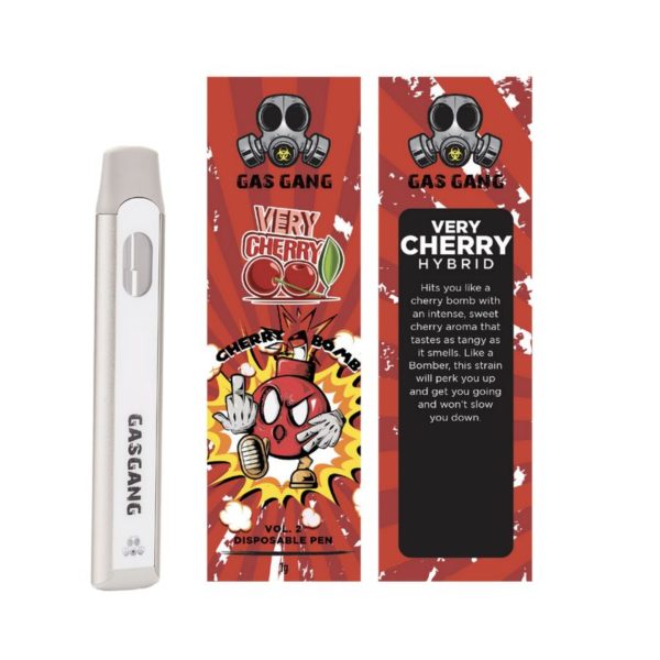 Gas gang very cherry disposable vape pen. containes 1ML THC distillate. available for same day weed delivery and mail order weed