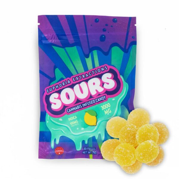 Euphoria extractions 3000mg Sour Gummies are available in both sativa and indica strains. This weed edible is available for same day weed delivery in toronto and mail order marijuana Canada-wide