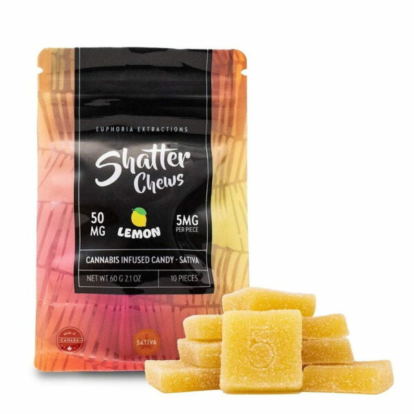 Sativa live resin 50 mg shatter chews by Euphoria Extractions watermelon shatter chews