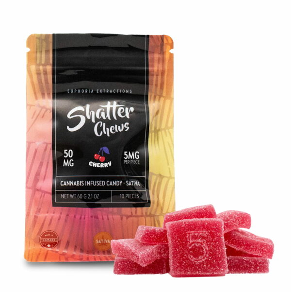 Euphoria Extractions 50 mg live resin shatter chews cherry flavours Sativa