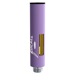 Feather Purple Pom 510 Thread Cartridge packaging Close-up of Purple Pom vape cartridge