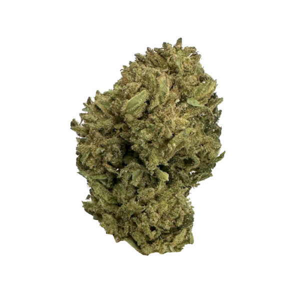 Close-up of Durban Poison strain showcasing orange hairs and dense frosty texture
