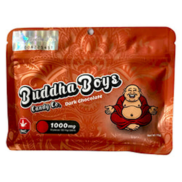 Dark chocolate Buddha Boys bar with rich cocoa finish and precise dosing