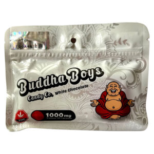 Assorted Buddha Boys 1000 mg bars: milk, white, dark, and toffee chocolate THC edibles