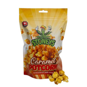 Stoney’s PotCorn 100 mg Blue Raspberry THC popcorn in party tin