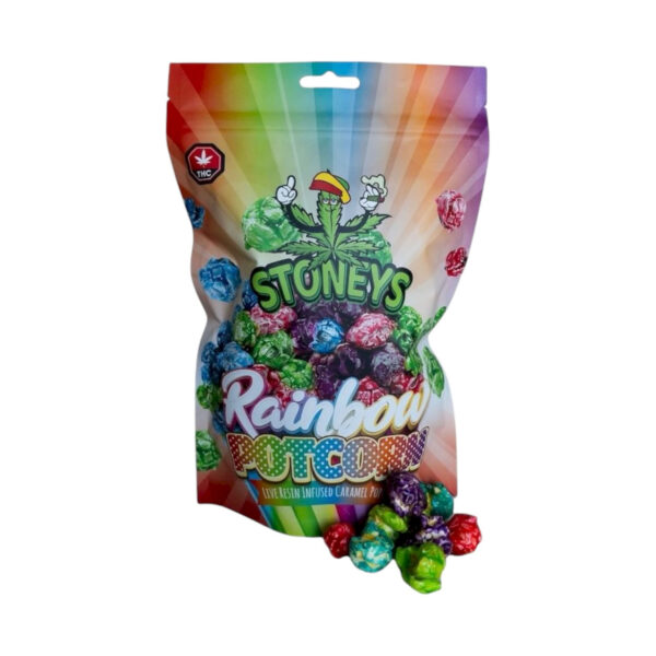 Rainbow PotCorn featuring multi-colored THC-infused popcorn kernels