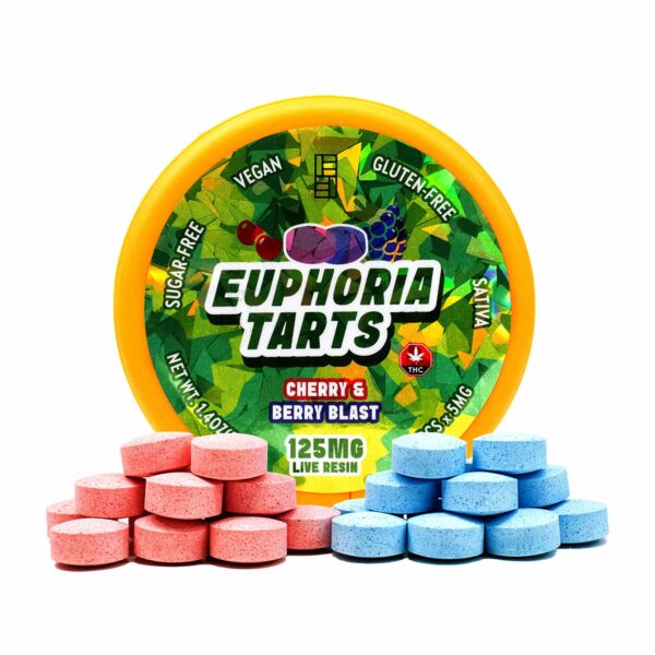 Sugar-free vegan Euphoria THC tarts with live resin extract and cherry berry flavor