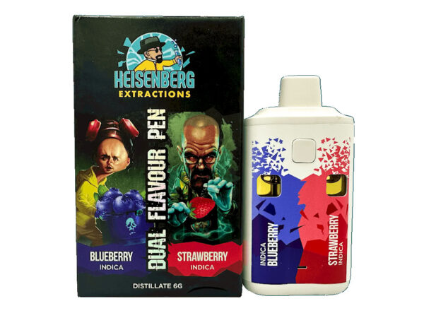 Heisenberg dual flavour vape pen packaging showing strain names